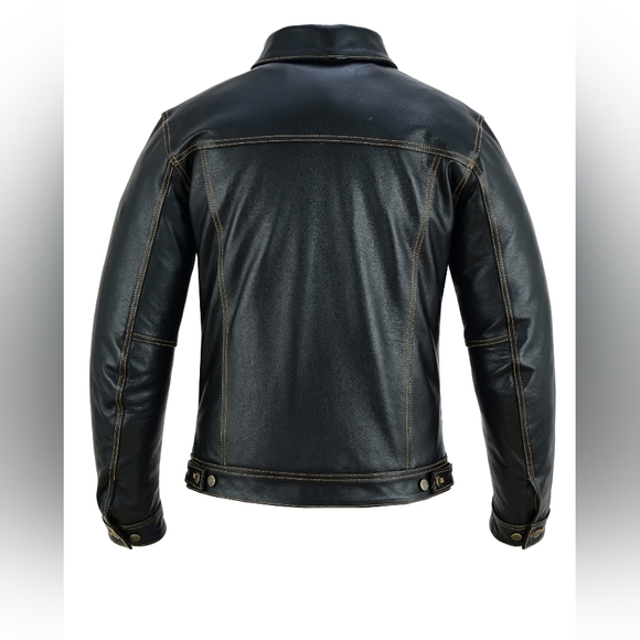 Men Brown Leather Motorcycle Jacket - Picture 3 of 7
